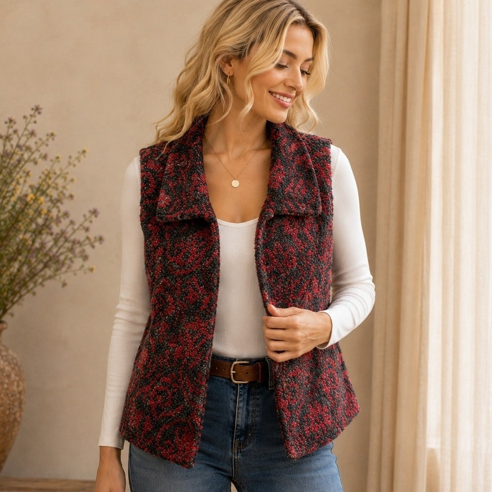 Anthropologie Dolan Left Coast Collection Vest Women M Red Black Mohair Wool
